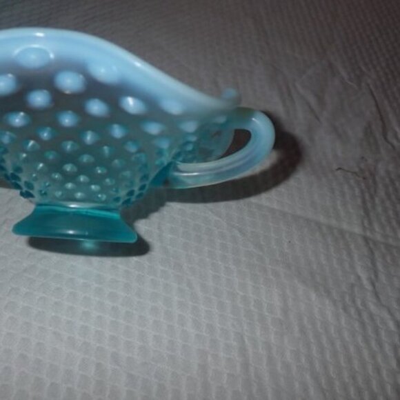 Vintage Blue Opalescent Hobnail Two Handle dish - set of 2 - Picture 2 of 3